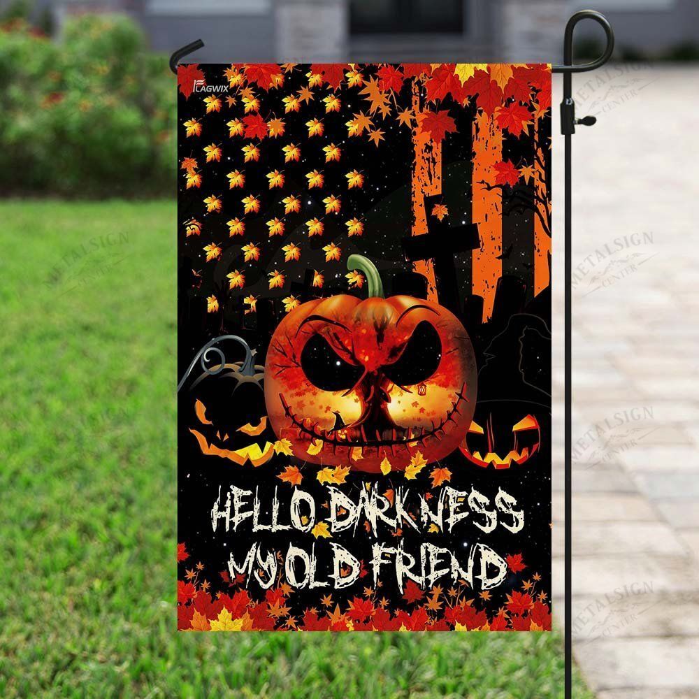 Gifury Halloween Flags Hello Darkness My Old Friend Halloween Pumpkin Black Orange Flag Halloween Garden Flag 2022