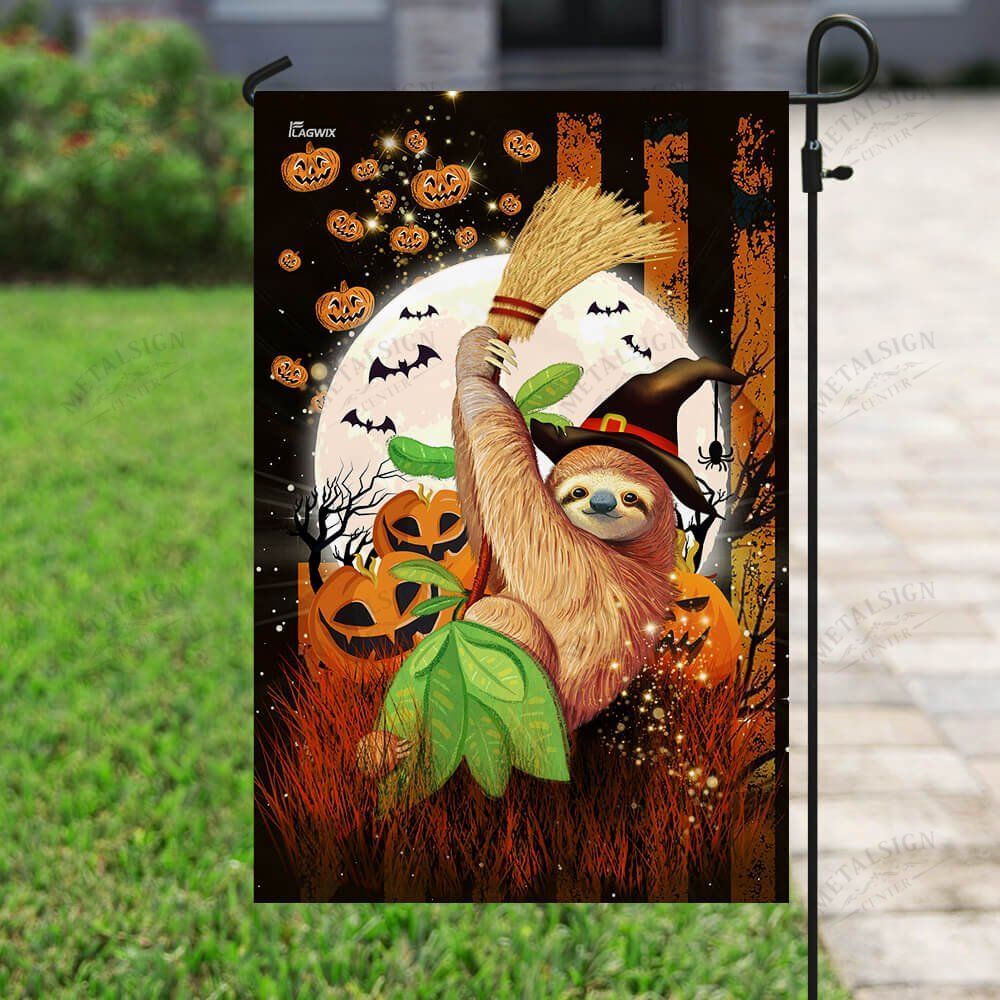 Gifury Halloween Flag Witch Sloth On Halloween Night Flag Halloween Garden Flag 2022