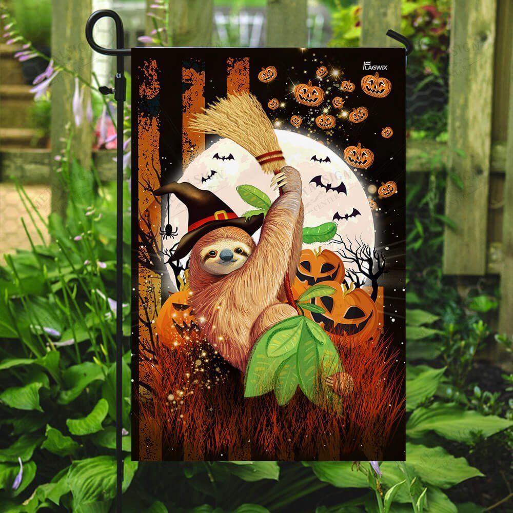 Gifury Halloween Flag Witch Sloth On Halloween Night Flag Halloween Garden Flag 2023