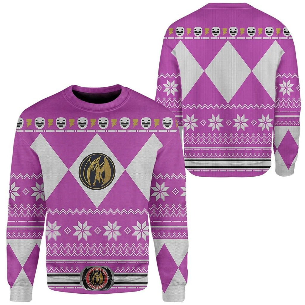 Power Rangers Ugly Sweater Mighty Morphin Pink Power Rangers Sweater