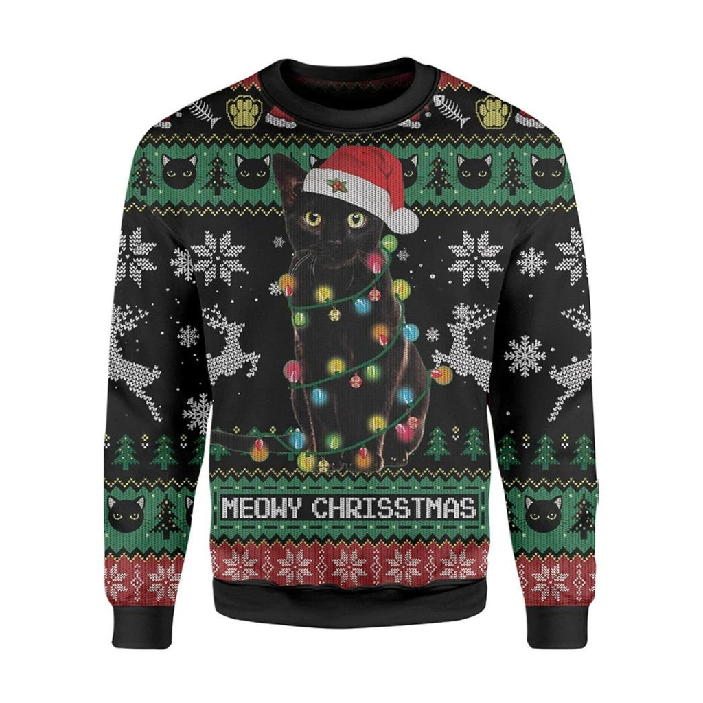 Gifury Cat Ugly Sweater Meowy Christmas Black Cat Christmas Pattern Black Sweater Cat Sweater 2023