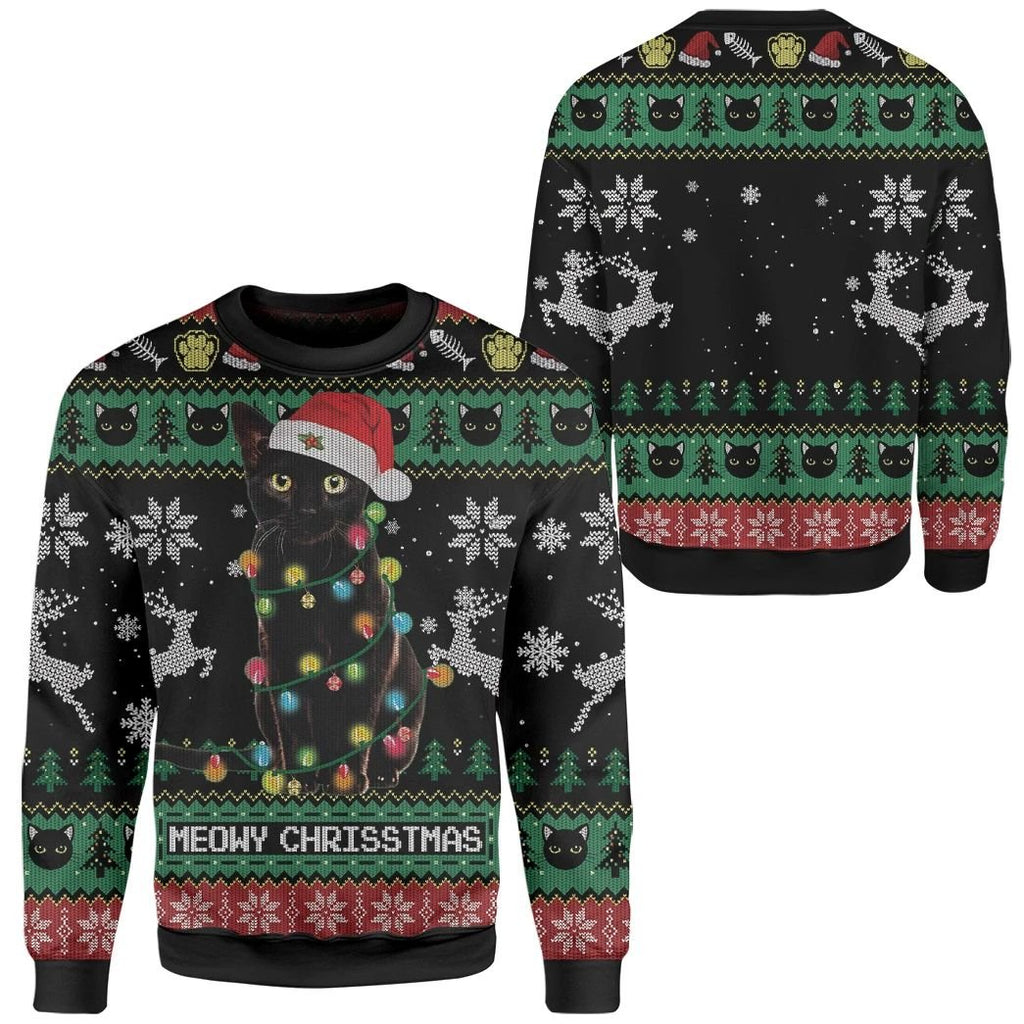 Gifury Cat Ugly Sweater Meowy Christmas Black Cat Christmas Pattern Black Sweater Cat Sweater 2022