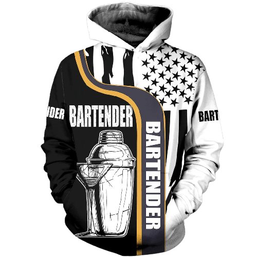 Bartender Hoodie Bartender American Flag Black White Hoodie