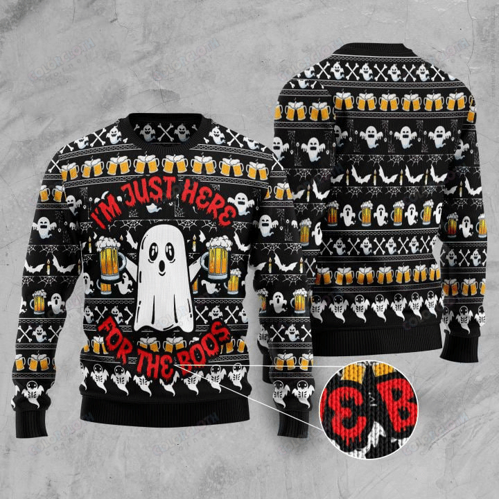 Gifury Halloween Sweater Beer Ugly Sweater I'm Just Here For The Boos Ghost Beer Ugly Sweater Halloween Ugly Sweater 2022