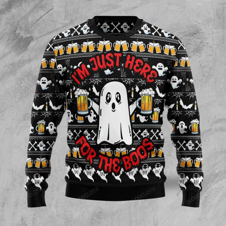 Gifury Halloween Sweater Beer Ugly Sweater I'm Just Here For The Boos Ghost Beer Ugly Sweater Halloween Ugly Sweater 2023