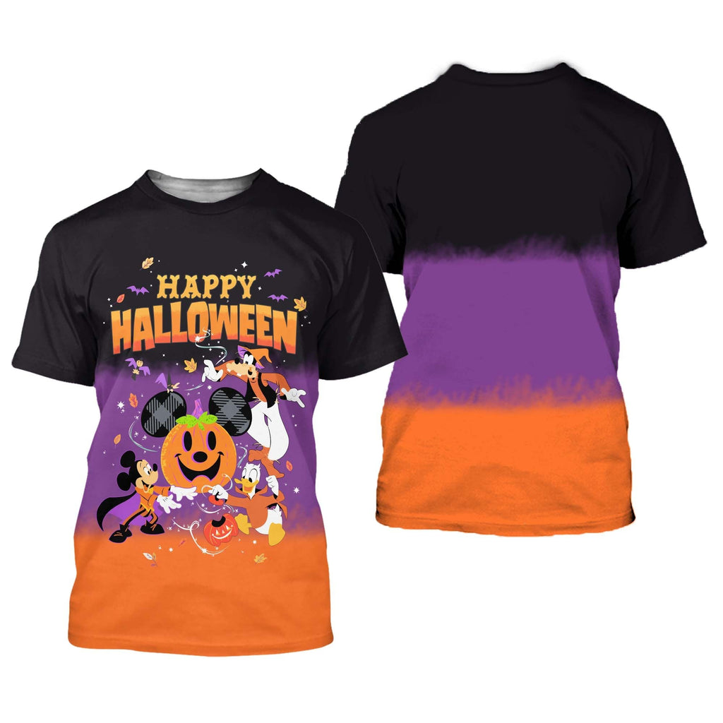  DN Halloween Shirt Happy Halloween MK Mouse Goofy Donald Black Purple Orange T-shirt