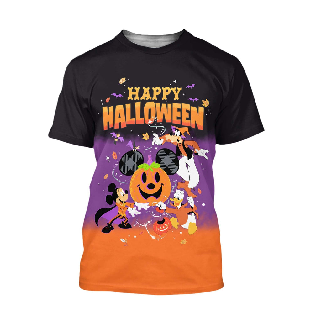  DN Halloween Shirt Happy Halloween MK Mouse Goofy Donald Black Purple Orange T-shirt