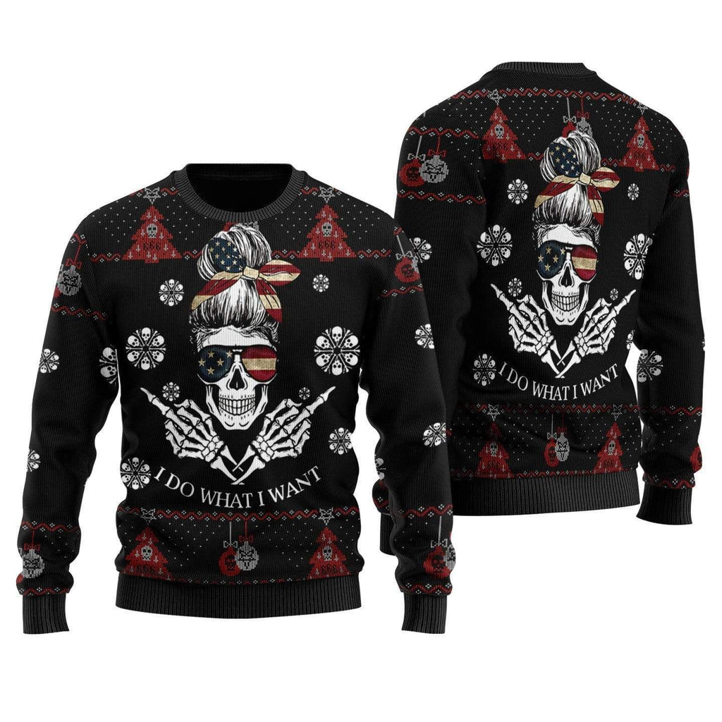 Gifury Skull Ugly Christmas Sweater Skull I Do What I Want Black Sweater Skull Sweater 2022
