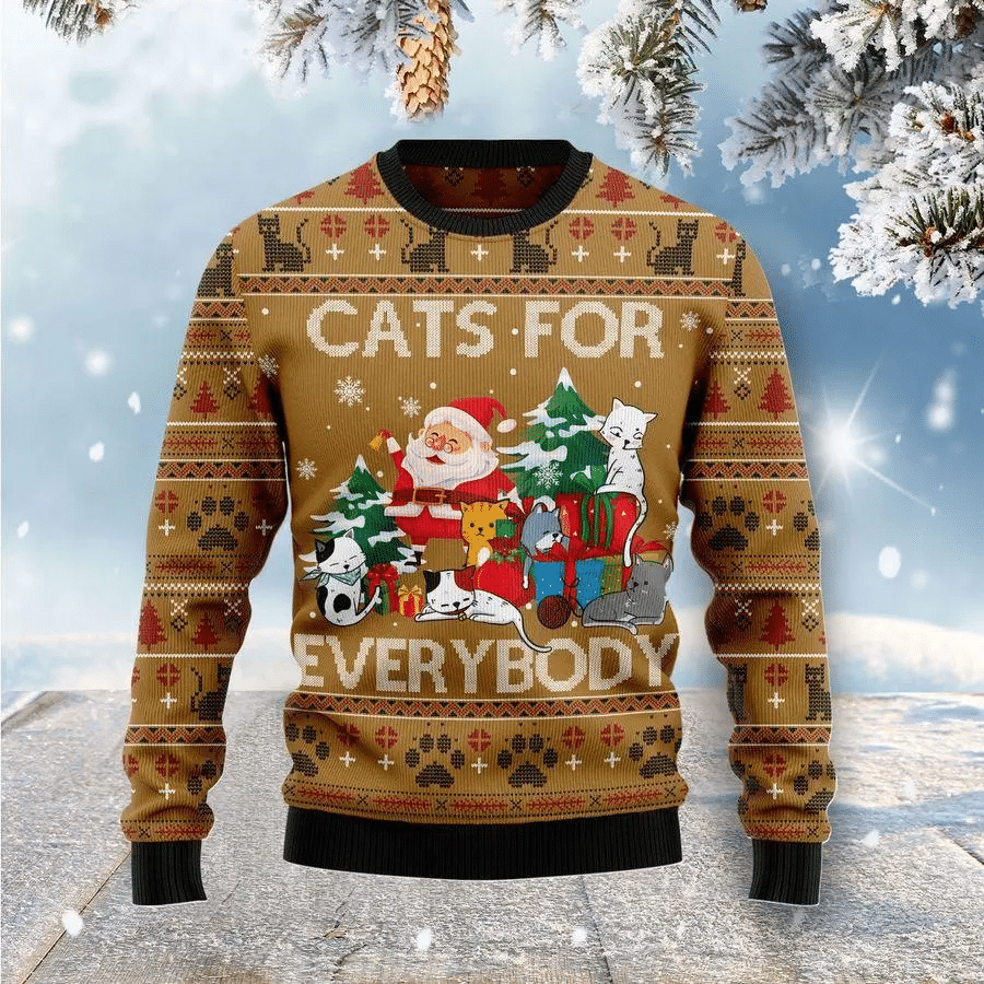 Gifury Cat Christmas Sweater Gifts Cats For Everybody Brown Ugly Sweater Cat Ugly Sweater 2022