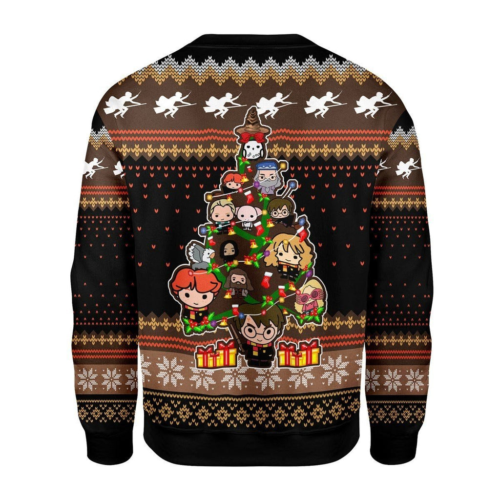 HP Christmas Sweater HP Characters Christmas Tree Brown Black Ugly Sweater