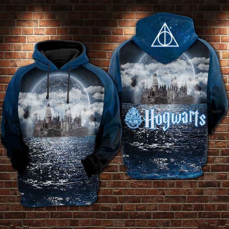 HP Hoodie Hogwarts Under Moon Light 3d Blue Hoodie