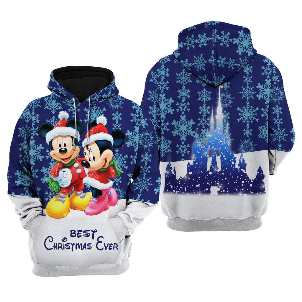  DN Christmas Hoodie DN MK And MN Mouse Best Christmas Ever Snowflakes Blue White Hoodie