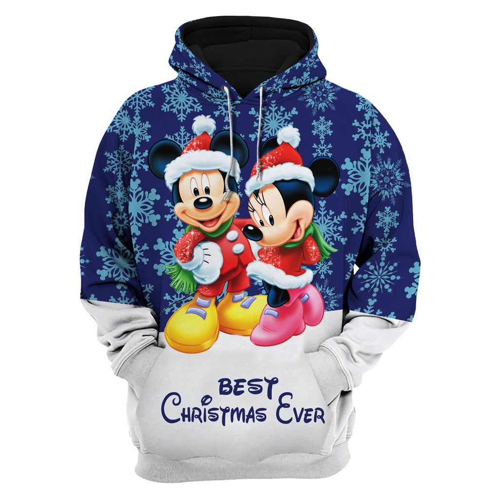  DN Christmas Hoodie DN MK And MN Mouse Best Christmas Ever Snowflakes Blue White Hoodie