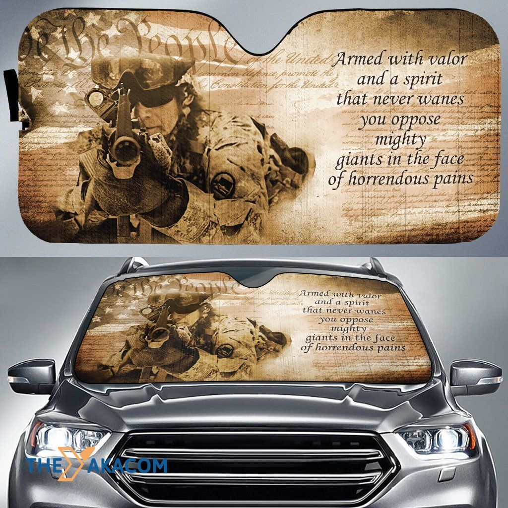 Veteran Car Sun Shade Armed With Valor And A Spirit That Never Wanes Windshield Sun Shade