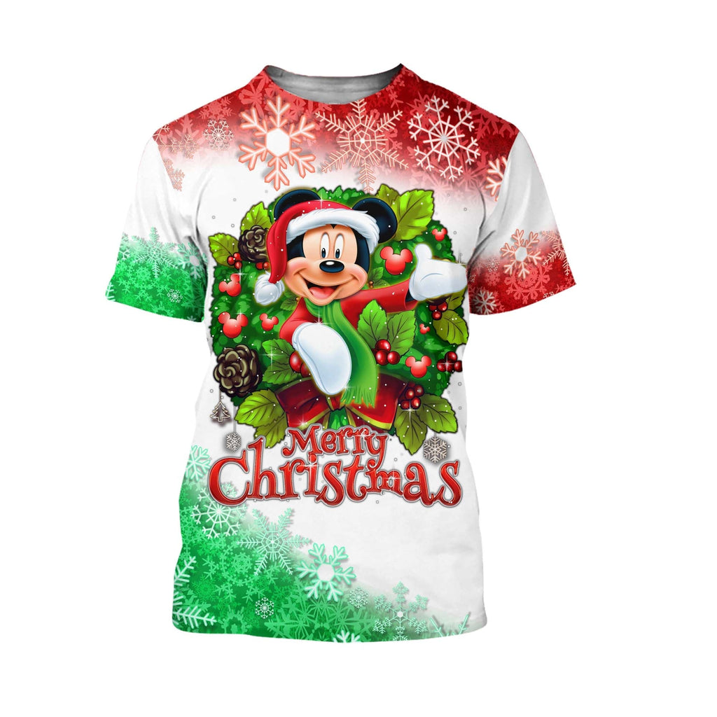  DN Christmas Shirt DN MK Mouse Christmas Wreath Mistletoe Red White Hoodie DN Christmas Hoodie