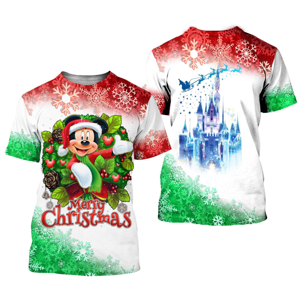  DN Christmas Shirt DN MK Mouse Christmas Wreath Mistletoe Red White Hoodie DN Christmas Hoodie