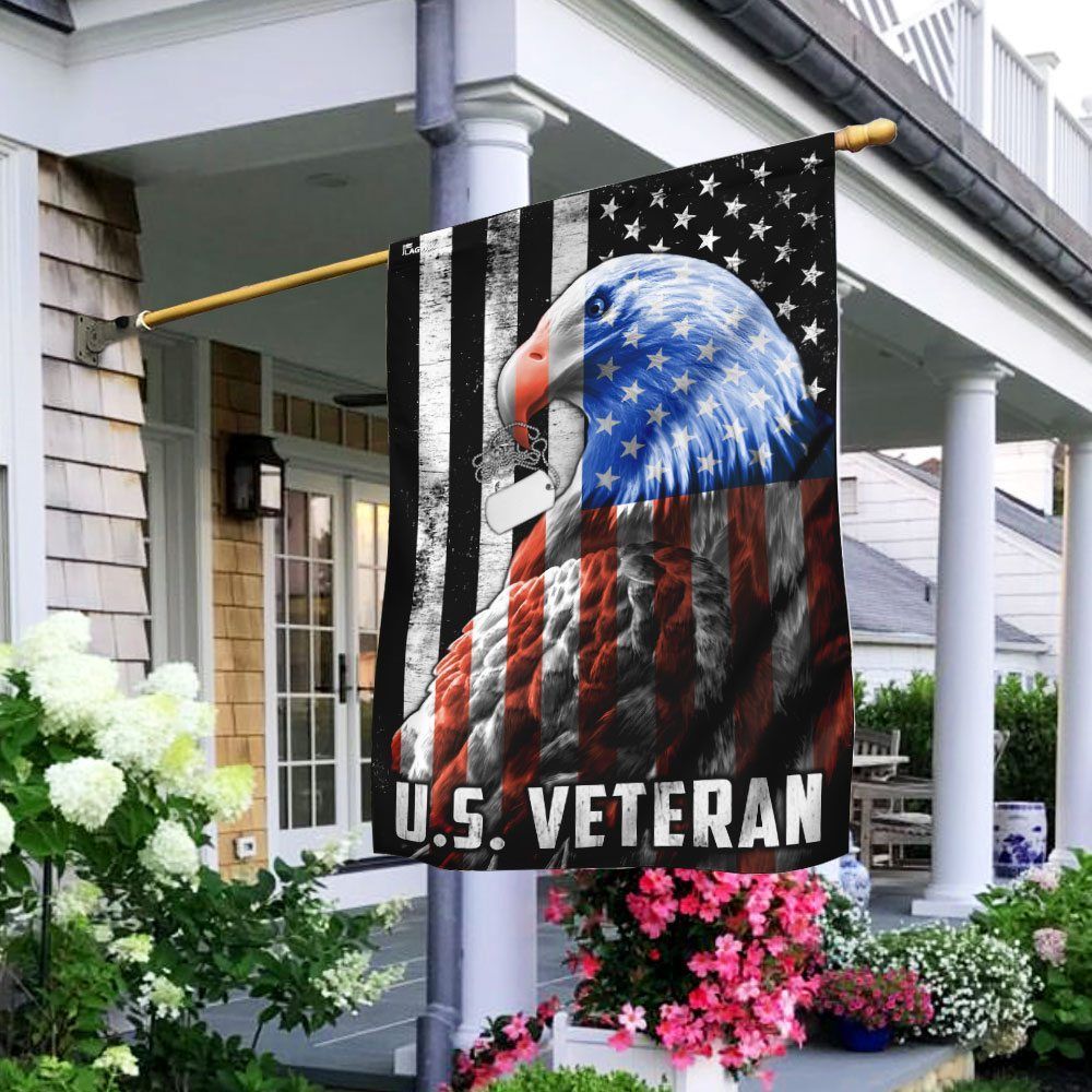 Veteran Flags US Veteran American Flag Dog Tag Bald Eagle House Flag