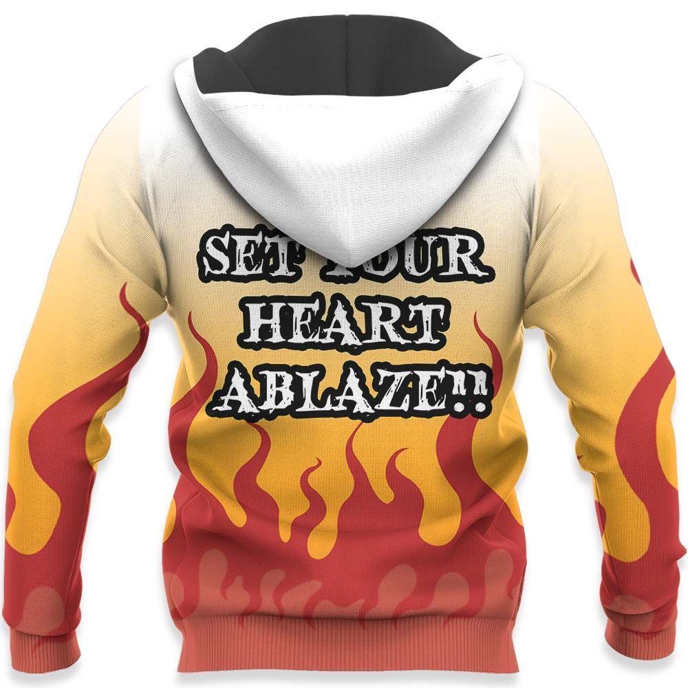  Demon Slayer Hoodie Kyojuro Rengoku Set Your Heart Ablaze Red Yellow White Hoodie