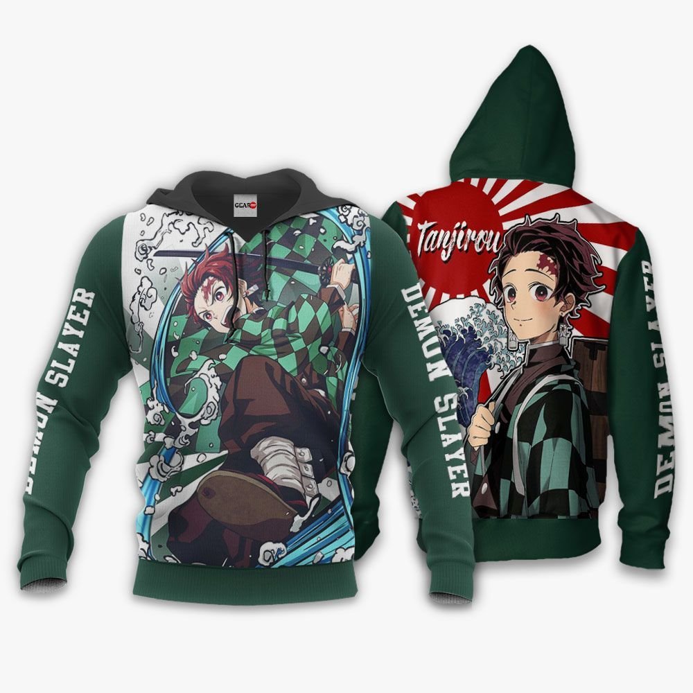  Demon Slayer Hoodie Tanjirou Kamado Water Breathing Green Hoodie