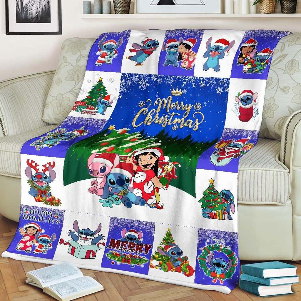  DN Christmas Blanket Stitch Angel And Lilo Merry Christmas Blue White Blanket