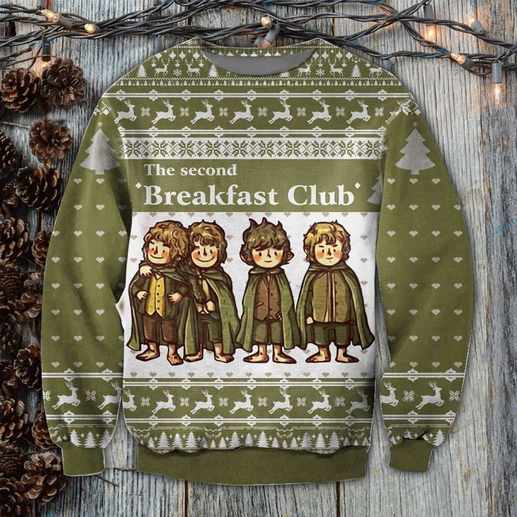 LOTR Christmas Ugly Sweater The Second Breakfast Club White Green Sweater