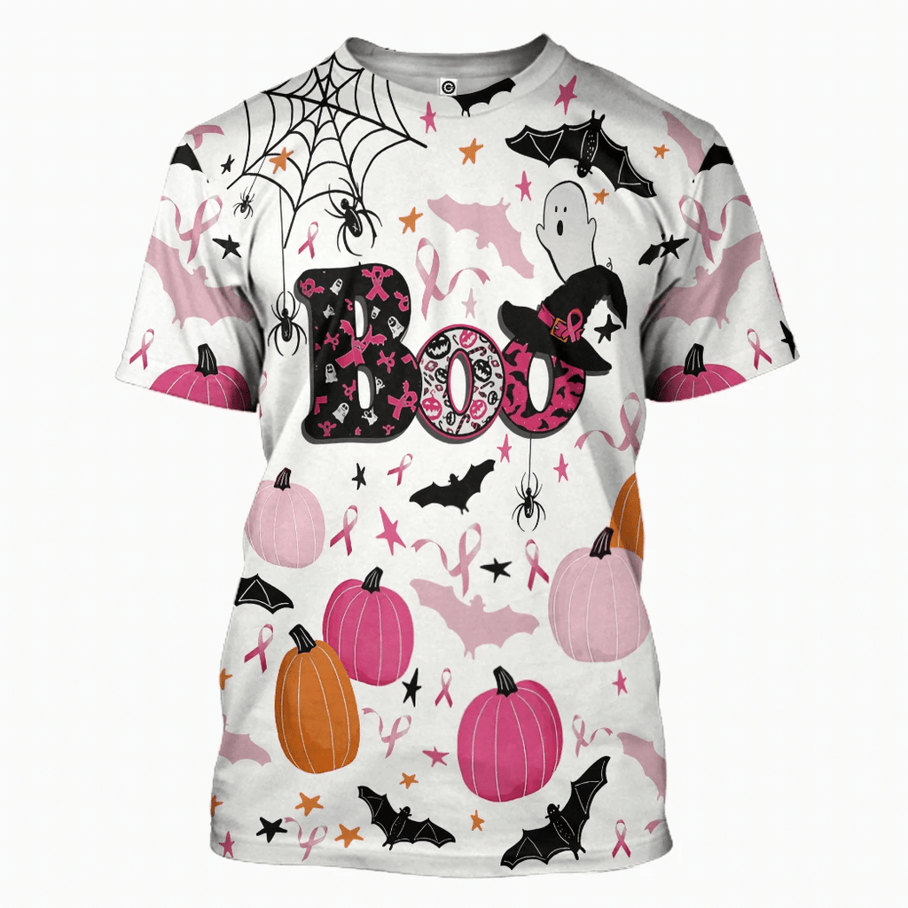 Gifury Halloween Breast Cancer T-shirt Halloween Boo Ghost Patterns Breast Cancer Ribbon Hoodie Breast Cancer Hoodie 2022