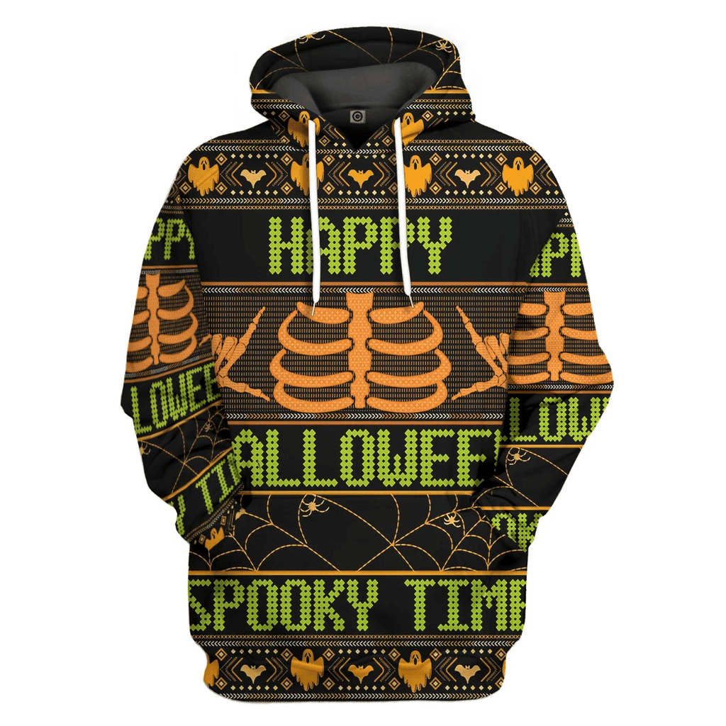 Gifury Halloween T-shirt Happy Halloween Spooky Time Skeleton Halloween Patterns Black Hoodie Halloween Hoodie Halloween Apparel 2026