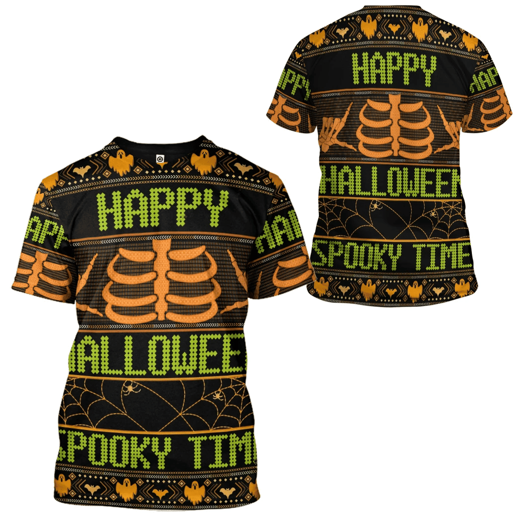 Gifury Halloween T-shirt Happy Halloween Spooky Time Skeleton Halloween Patterns Black Hoodie Halloween Hoodie Halloween Apparel 2025