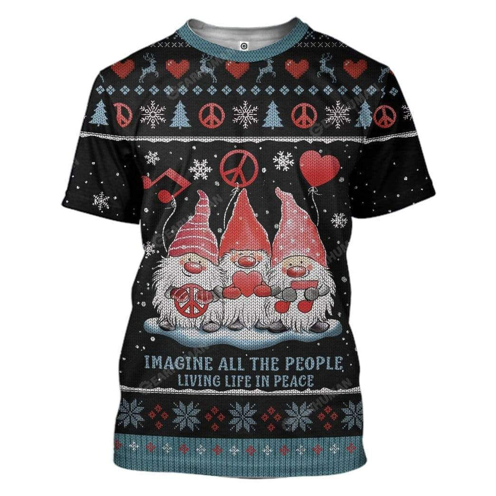 Gifury Gnome Christmas Shirt Imagine All The People Living Life In Peace Gnomes Christmas Hoodie Gnome Christmas Hoodie Gnome Apparel 2022