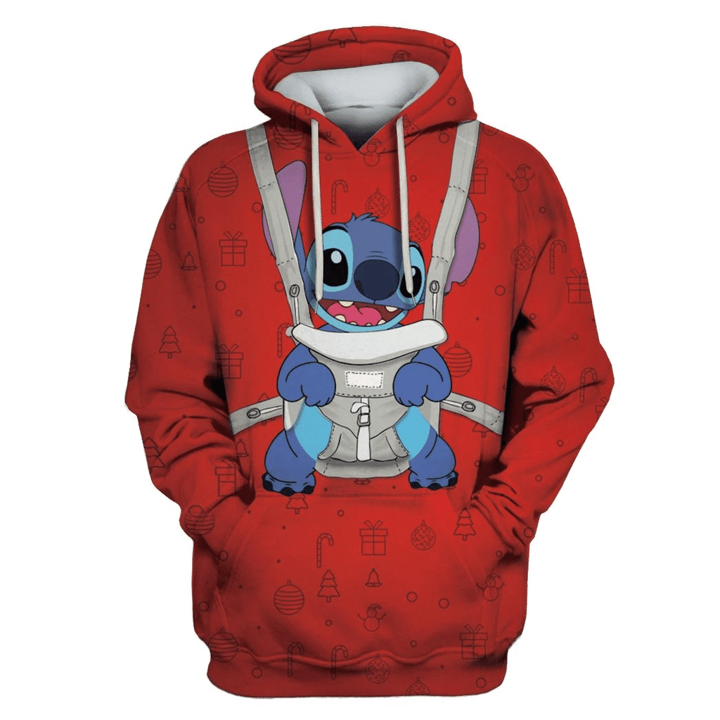  DN Christmas Hoodie Stitch Hoodie Stitch In Baby Carrier Christmas Pattern Red Hoodie