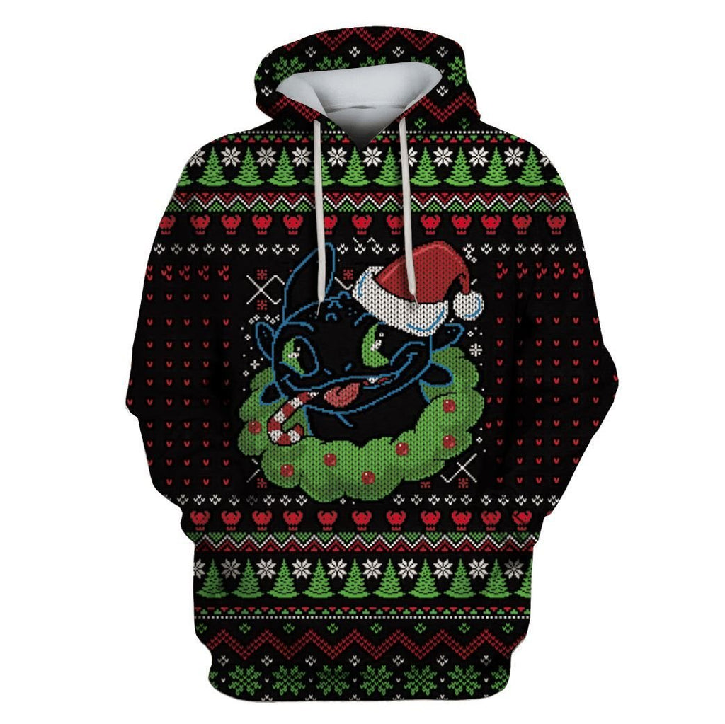  DN Christmas Hoodie How To Train You Dragon Hoodie Toothless Christmas Pattern Black Hoodie