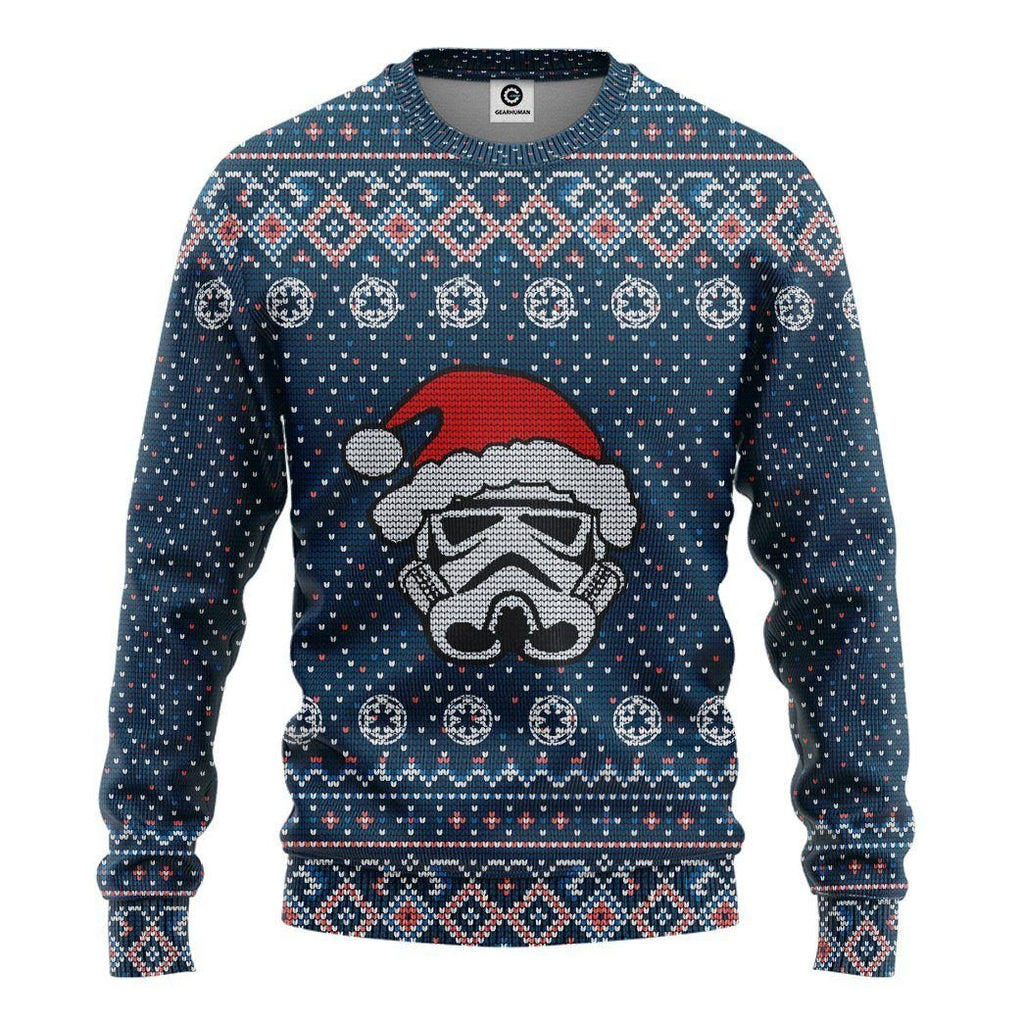 SW Ugly Sweater SW Stormtrooper Christmas Hat Galactic Republic Pattern Blue Sweater