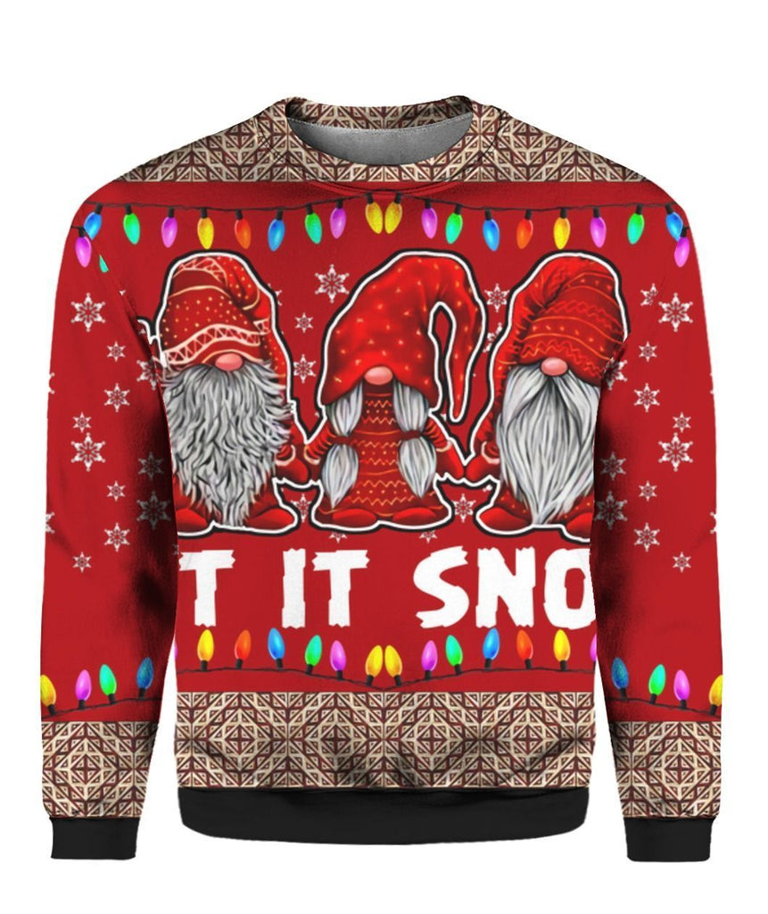 Gifury Gnome Christmas Ugly Sweater Let It Snow Three Gnomes Lights Red Sweater Gnome Apparel 2022