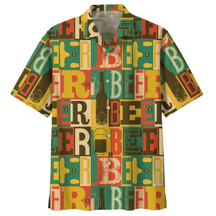 Gifury Beer Hawaiian Shirt Beer Words Vintage Yellow Green Aloha Shirt Beer Hawaii Shirt 2022