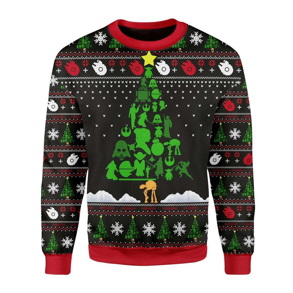 SW Ugly Sweater SW Silhouette Christmas Tree Green Black Red Sweater