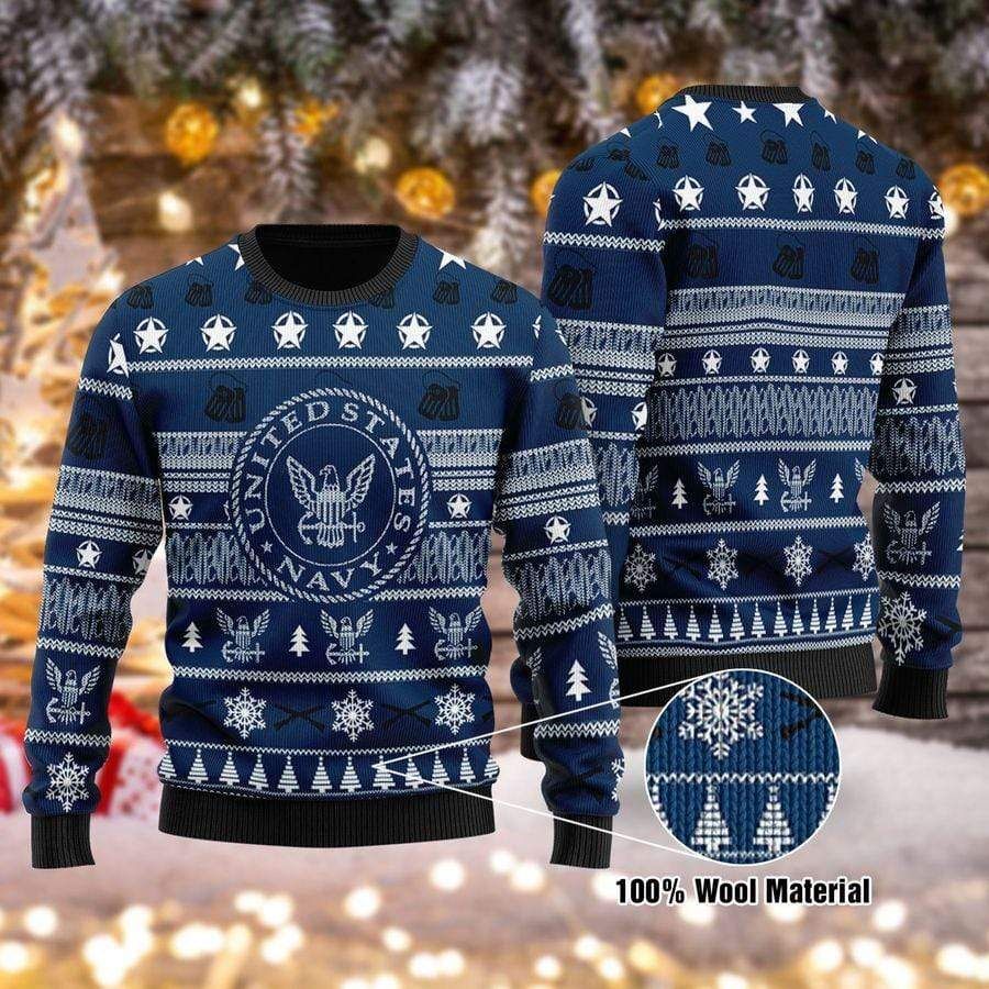 Veteran Sweater United States Navy Stars Christmas Pattern Blue Ugly Sweater