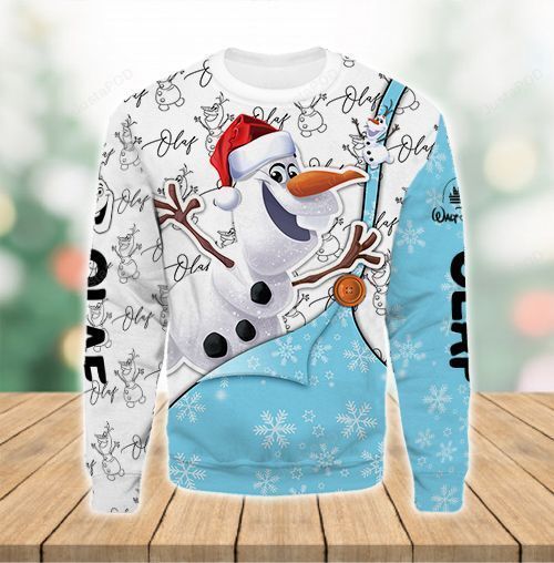  DN Chrsitmas Ugly Sweater Frozen Olaf Christmas White Blue Sweater