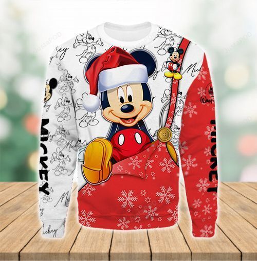  DN Chrsitmas Ugly Sweater MK Mouse With Christmas Hat White Red Sweater
