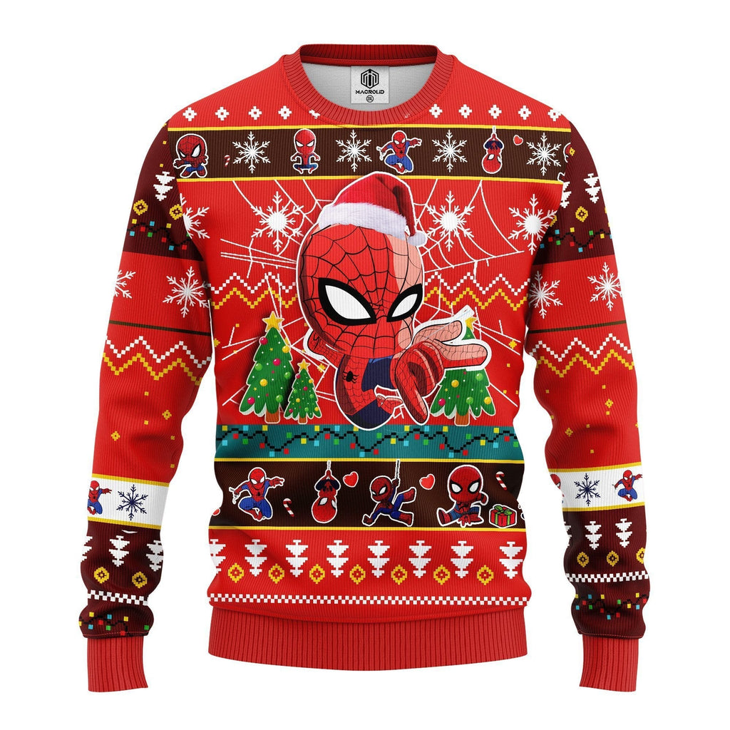 MV Christmas Ugly Sweater Spider Man Chibi Cute Christmas Pattern Red Sweater