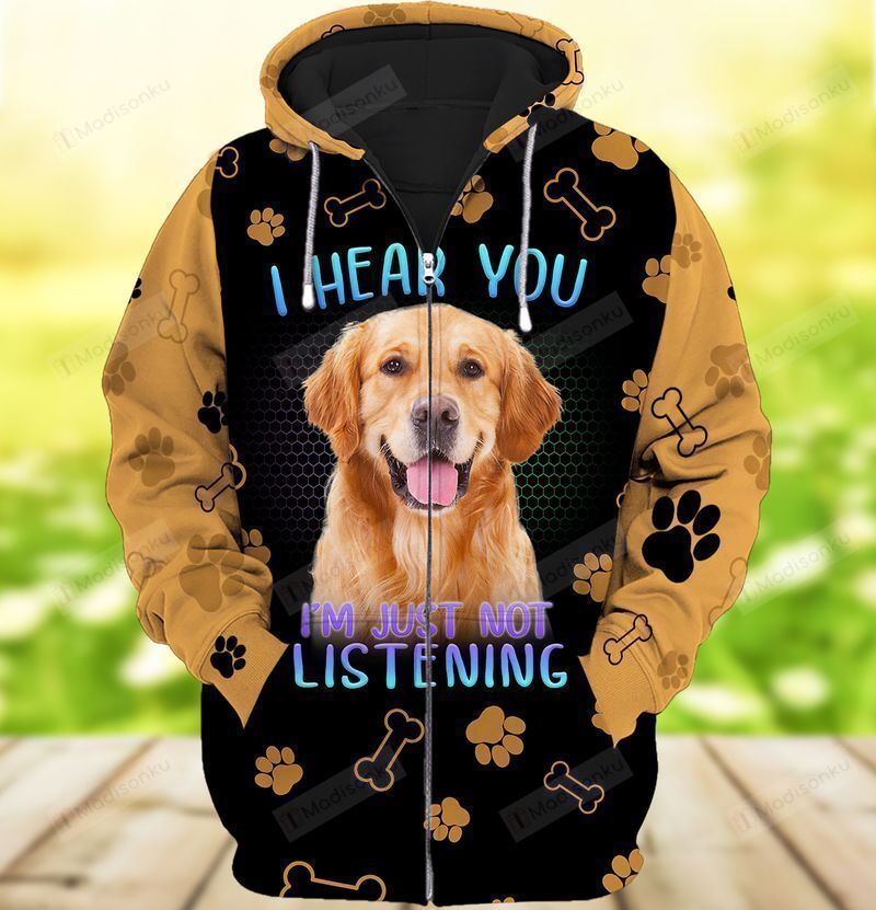 Gifury Dog Golden Retriever Hoodie I Hear You I'm Just Not Listening Zip Hoodie Dog Hoodie Dog Apparel 2022