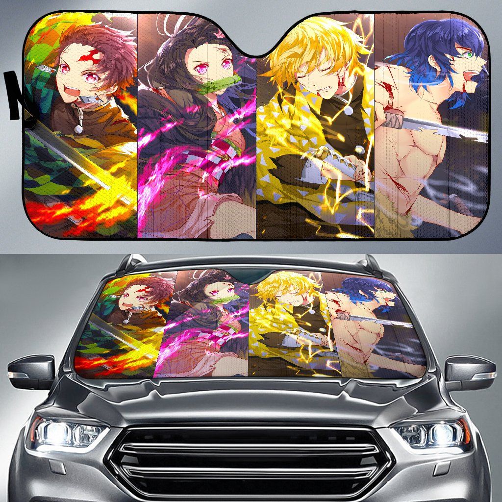  Demon Slayer Windshield Shade Tanjiro Nezuko Zenitsu And Inosuke Car Sun Shade Demon Slayer Car Sun Shade