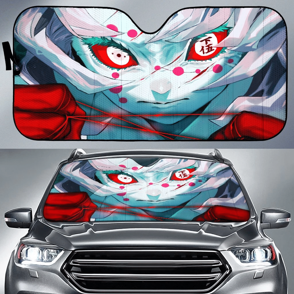  Demon Slayer Windshield Shade Rui 12 Demon Moons Face Car Sun Shade Demon Slayer Car Sun Shade