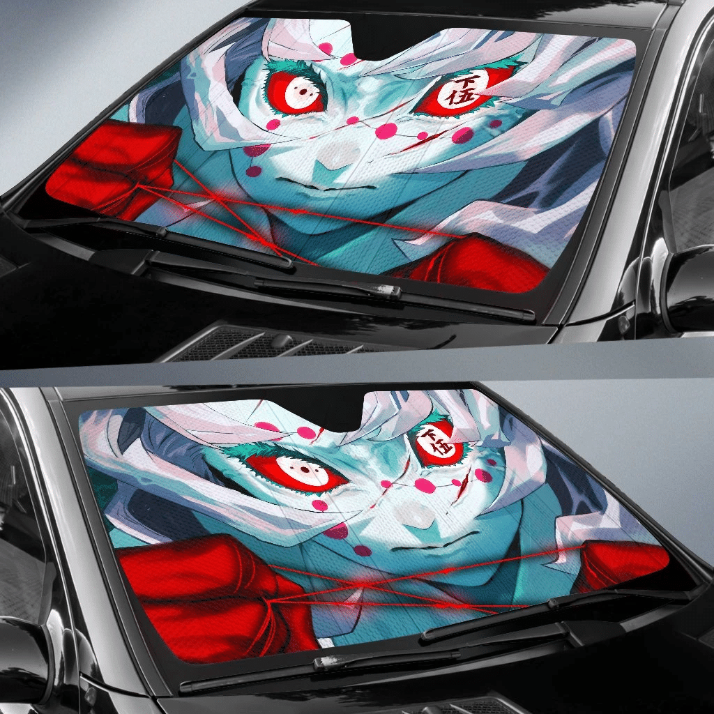  Demon Slayer Windshield Shade Rui 12 Demon Moons Face Car Sun Shade Demon Slayer Car Sun Shade