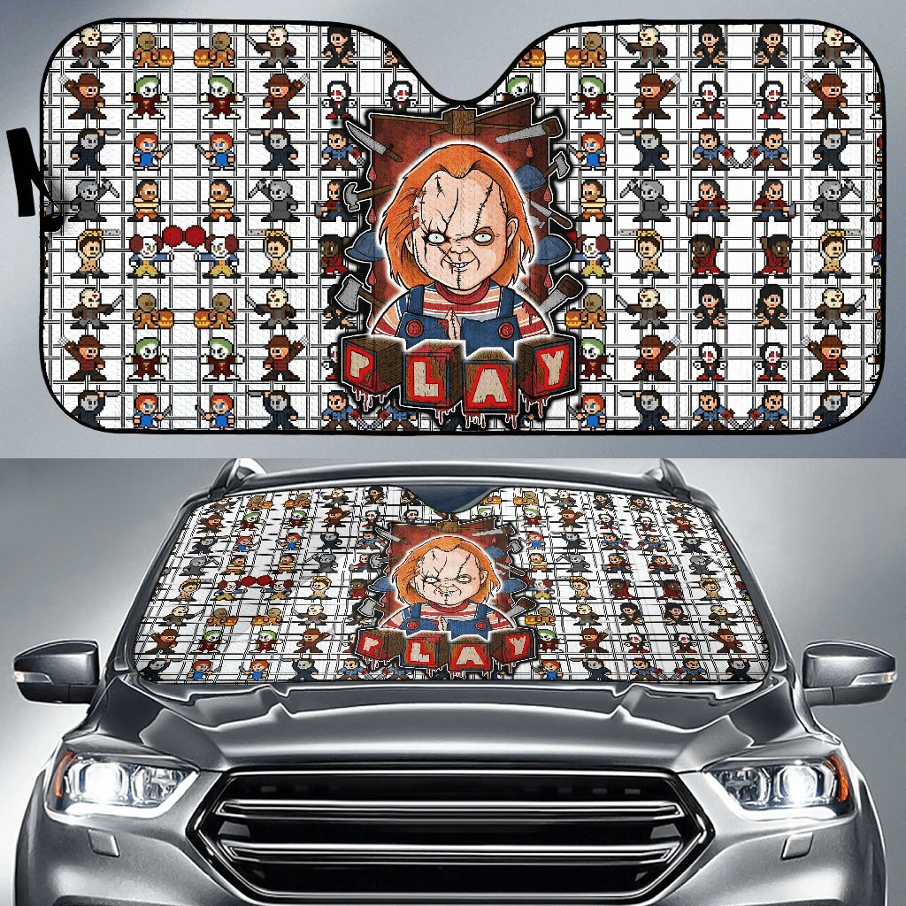 Horror Windshield Shade Chucky Game Wanna Play Horror Characters Game Mode Patterns Car Sun Shade Horror Car Sun Shade