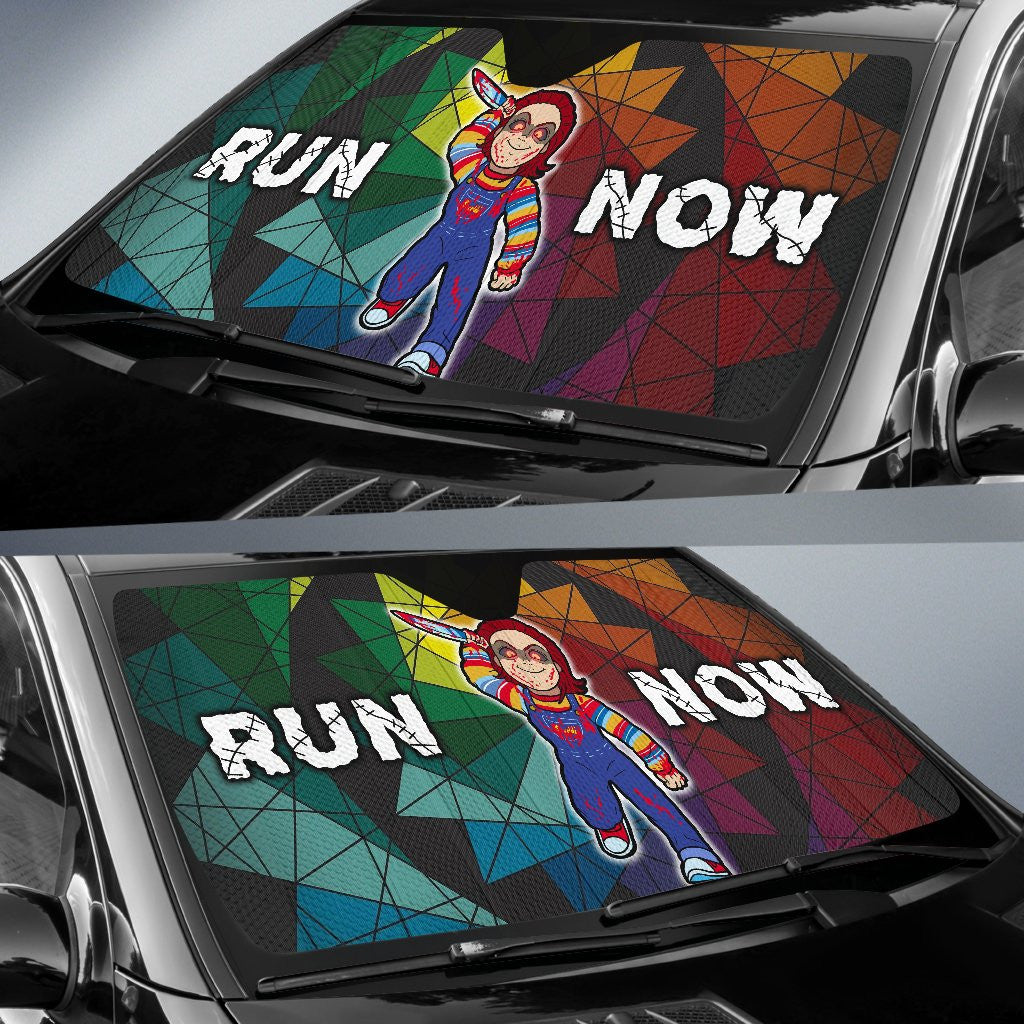 Horror Chucky Windshield Shade Chucky Doll Run Now Mosaic Glass Car Sun Shade Horror Chucky Car Sun Shade