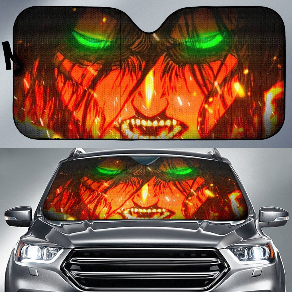  Attack On Titan Windshield Shade Angry Titan Car Sun Shade Attack On Titan Car Shade