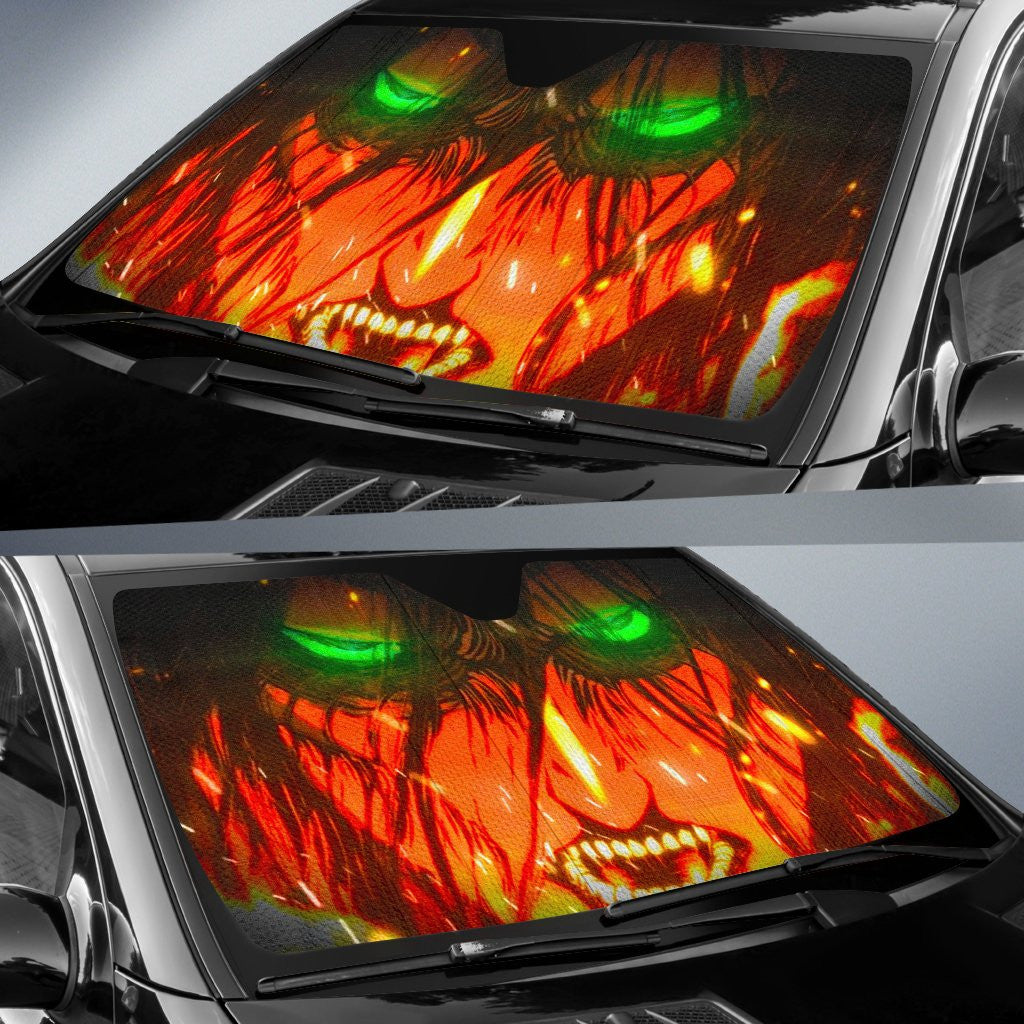  Attack On Titan Windshield Shade Angry Titan Car Sun Shade Attack On Titan Car Shade