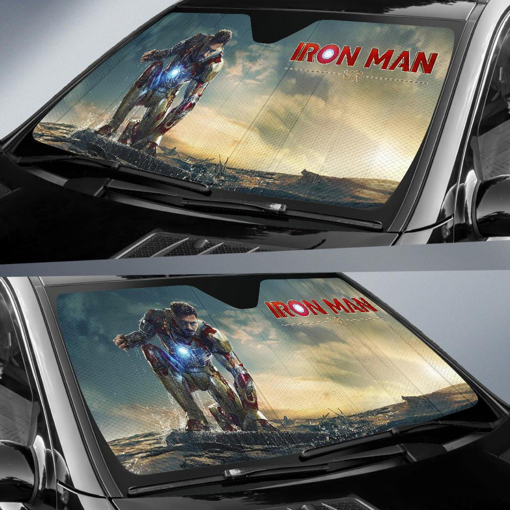 MV Ironman Windshield Shade Tony Stark Iron Man Kneeling Car Sun Shade MV Ironman Car Sun Shade