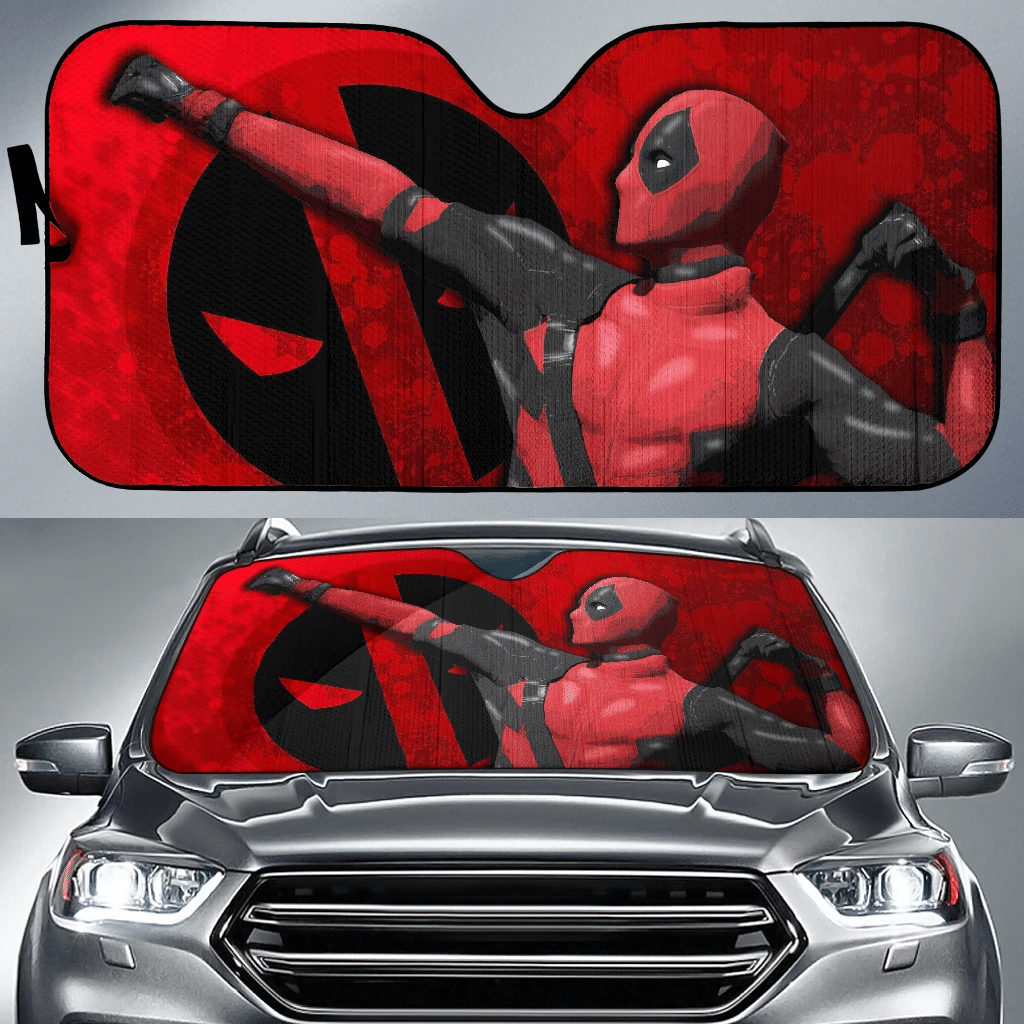 MV Deadpool Windshield Shade MV Deadpool Symbol Funny Red Car Sun Shade MV Deadpool Car Sun Shade