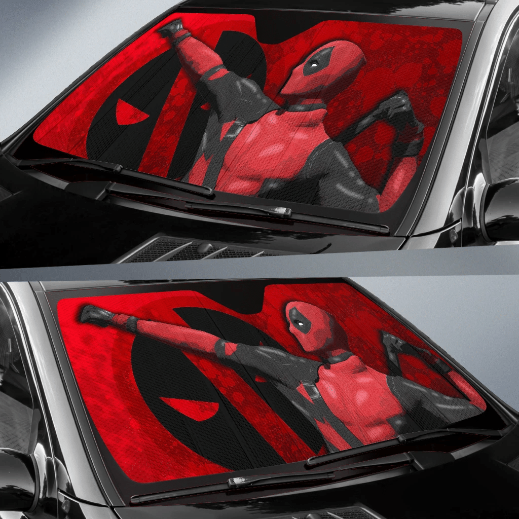 MV Deadpool Windshield Shade MV Deadpool Symbol Funny Red Car Sun Shade MV Deadpool Car Sun Shade